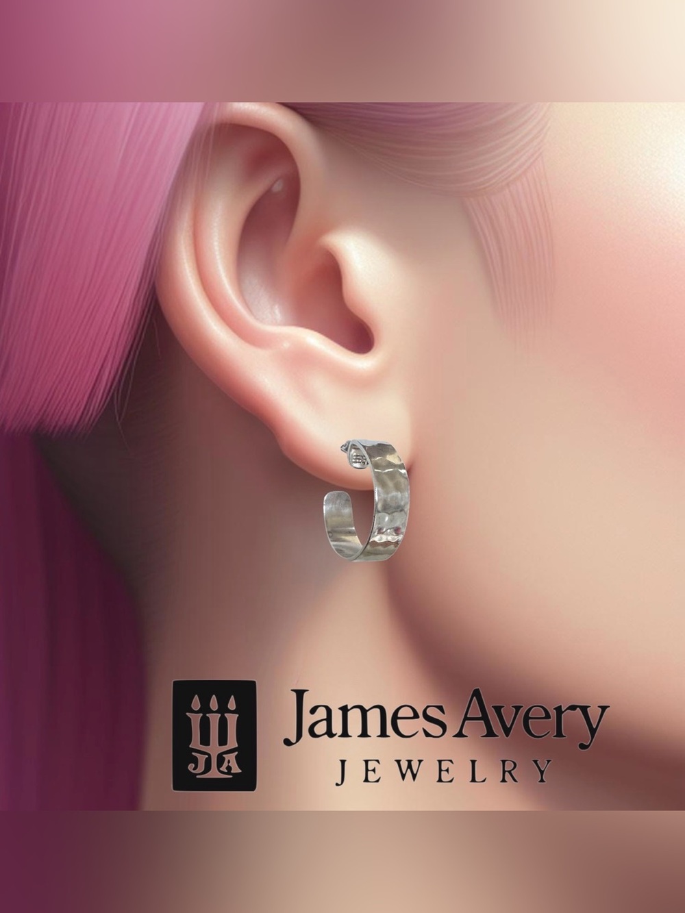 James Avery Hammered Sterling Silver Hoop Earring 
(ONE SINGLE EARRING Only)